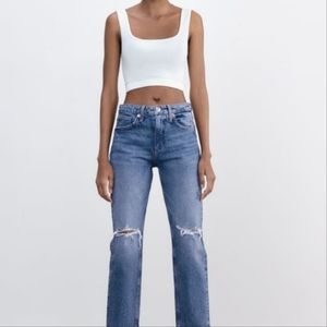 Zara Slim Fit Hi-Rise Ripped Jeans